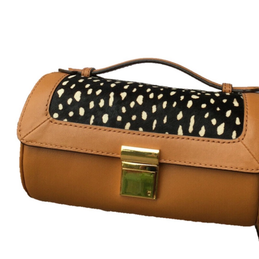 Vince Camuto Brown Crossbody Leather Purse w/ Black & White Calfskin Accent